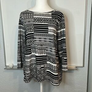 Ruby Rd Black White Gray Abstract Long Sleeve Shirt. Silver accents. XL